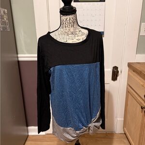 Chic Colorblock Long Sleeve Top - Black, Blue, and Gray Large